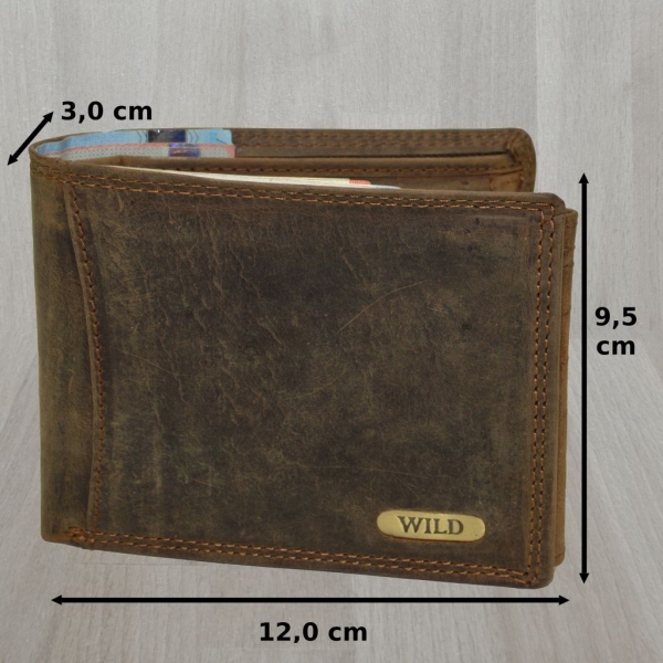 flevado Herren Geldbörse 100 % Büffel Leder mit RFID Schutz Querformat (braun)